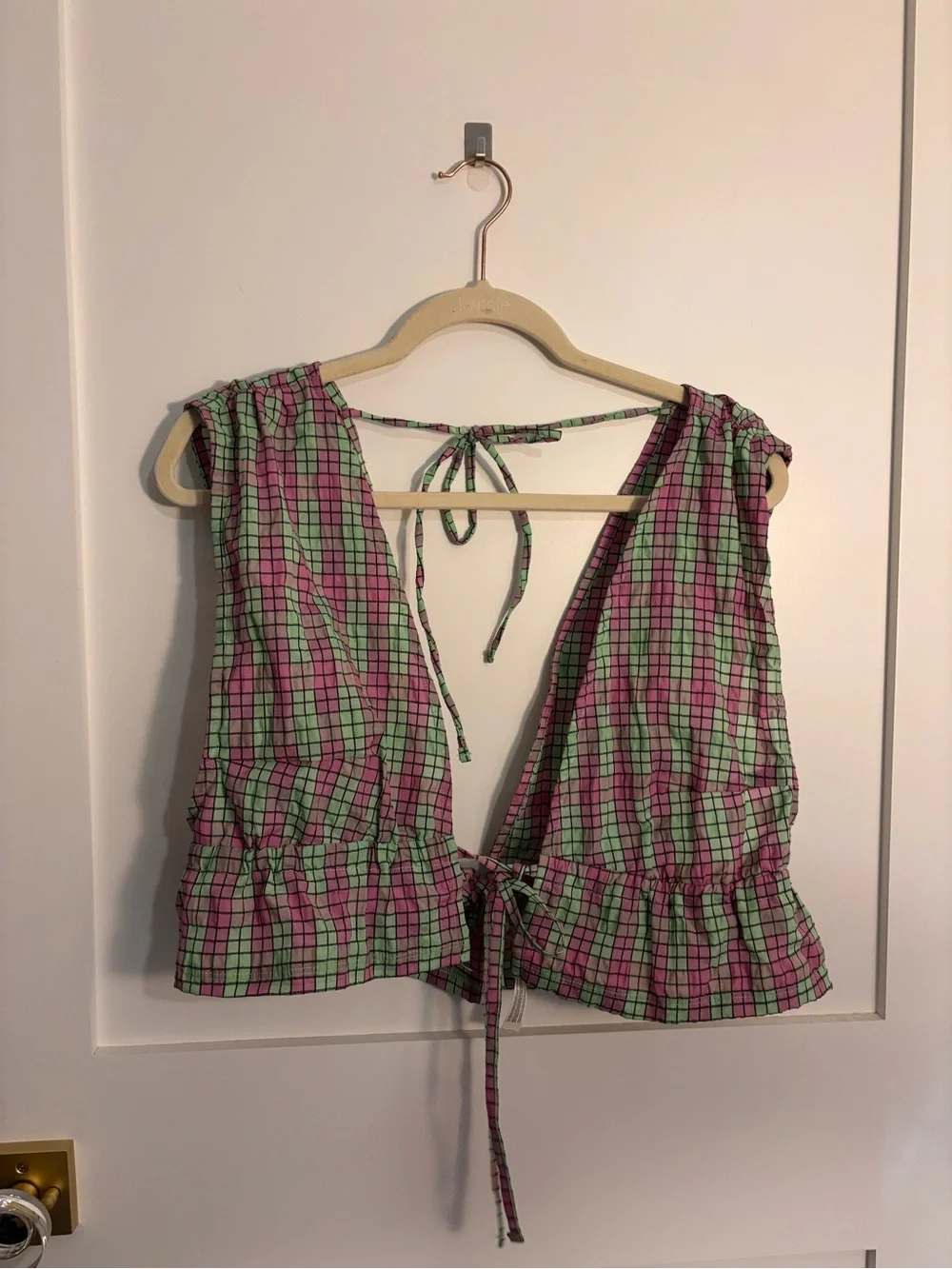 Free People Pink & Green Checkered Tie-Back Matching Set - Picture 2 of 4